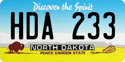 ND license plate HDA233