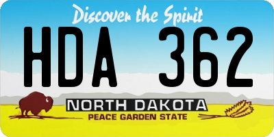 ND license plate HDA362