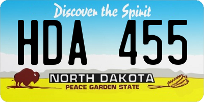 ND license plate HDA455
