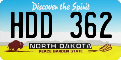 ND license plate HDD362