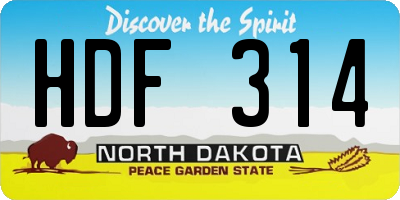 ND license plate HDF314