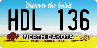 ND license plate HDL136