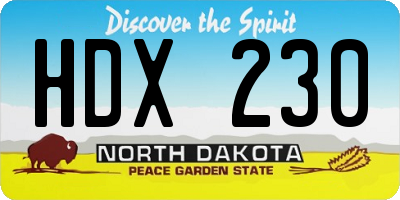 ND license plate HDX230