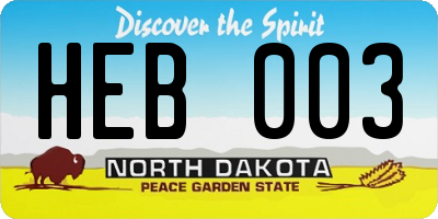 ND license plate HEB003