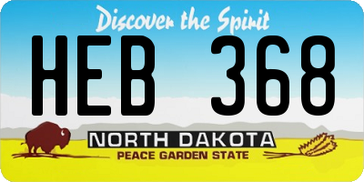 ND license plate HEB368