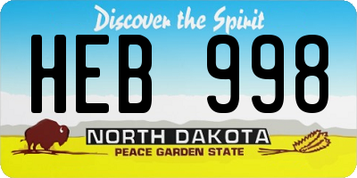 ND license plate HEB998