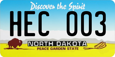 ND license plate HEC003
