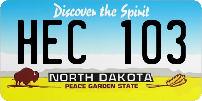 ND license plate HEC103