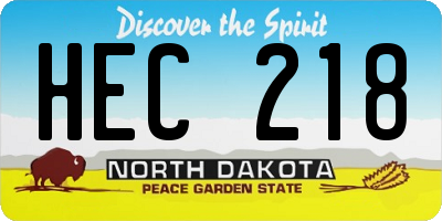 ND license plate HEC218