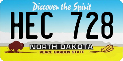 ND license plate HEC728