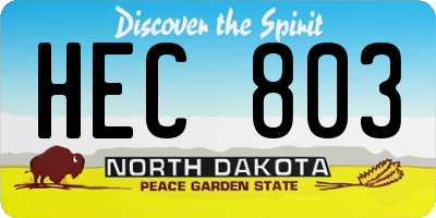 ND license plate HEC803