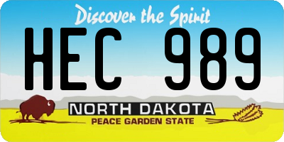 ND license plate HEC989