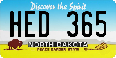 ND license plate HED365