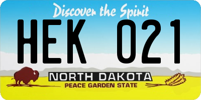 ND license plate HEK021
