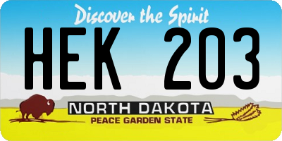 ND license plate HEK203