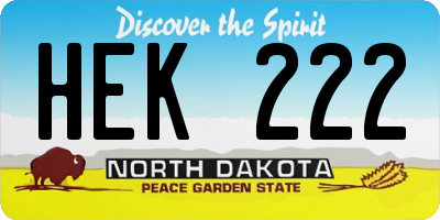 ND license plate HEK222