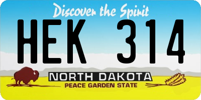 ND license plate HEK314