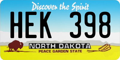 ND license plate HEK398