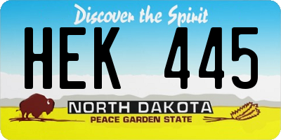 ND license plate HEK445