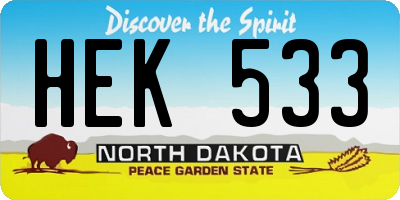 ND license plate HEK533