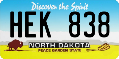 ND license plate HEK838