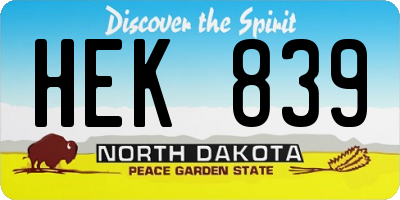 ND license plate HEK839