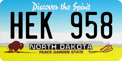 ND license plate HEK958