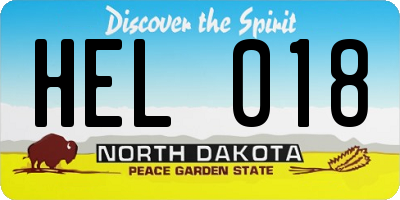 ND license plate HEL018