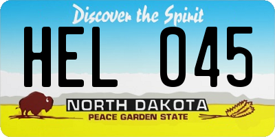 ND license plate HEL045