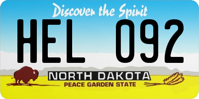 ND license plate HEL092