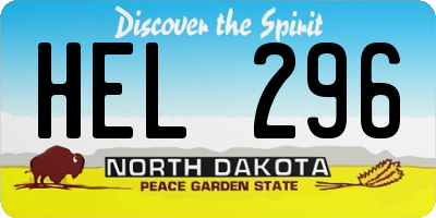 ND license plate HEL296