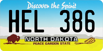 ND license plate HEL386