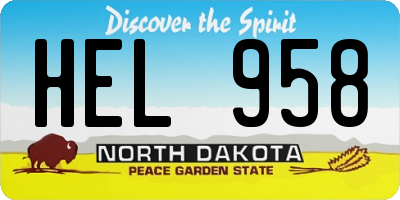 ND license plate HEL958