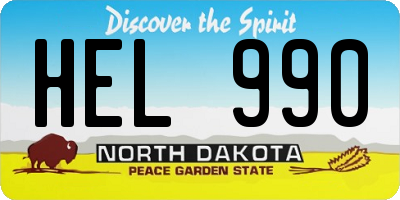 ND license plate HEL990