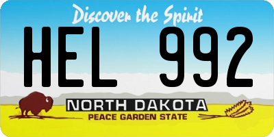 ND license plate HEL992
