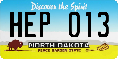 ND license plate HEP013