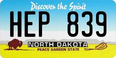 ND license plate HEP839