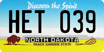 ND license plate HET039