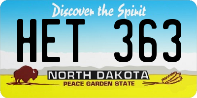 ND license plate HET363