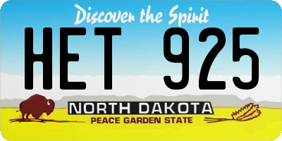 ND license plate HET925