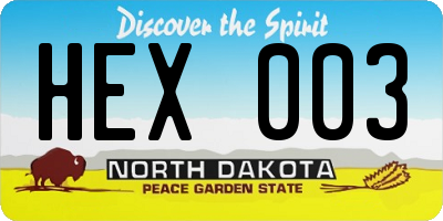 ND license plate HEX003