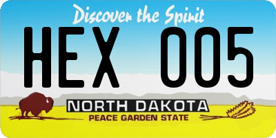 ND license plate HEX005