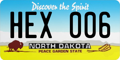 ND license plate HEX006