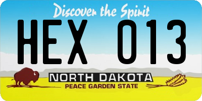ND license plate HEX013