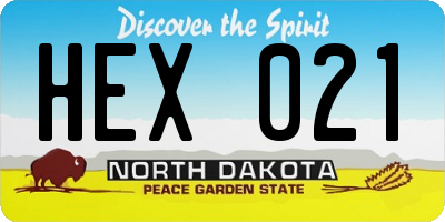 ND license plate HEX021