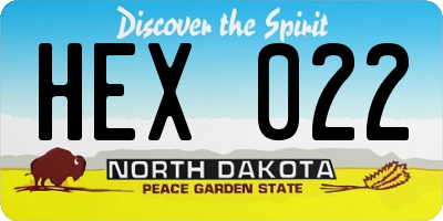 ND license plate HEX022