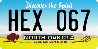 ND license plate HEX067