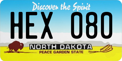 ND license plate HEX080