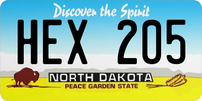 ND license plate HEX205