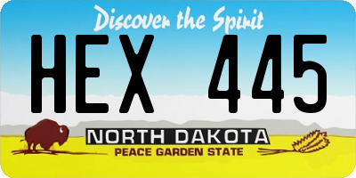 ND license plate HEX445